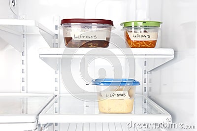 Leftovers in refrigerator Stock Photo