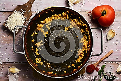 Leftovers of a spanish paella Stock Photo