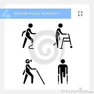 Leg amputation black glyph icons set on white space Vector Illustration