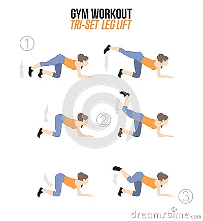 Leg lifts. Tri-set. Sport exercises. Exercises with free weight. Illustration of an active lifestyle. Vector Stock Photo