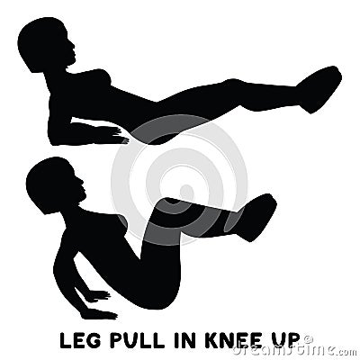 Leg pull in knee up. Sport exersice. Silhouettes of woman doing exercise. Workout, training Cartoon Illustration