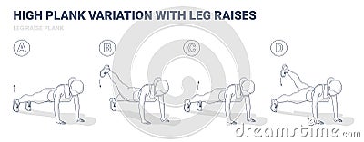 Leg Raise Plank Female Home Workout Exercise Guidance Illustration. Stock Photo