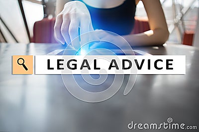 Legal advice ext on virtual screen. Consulting. Attorney at law. lawyer, Business and Finance concept. Stock Photo