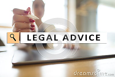 Legal advice ext on virtual screen. Consulting. Attorney at law. lawyer, Business and Finance concept. Stock Photo