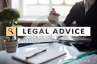 Legal advice ext on virtual screen. Consulting. Attorney at law. lawyer, Business and Finance concept. Stock Photo