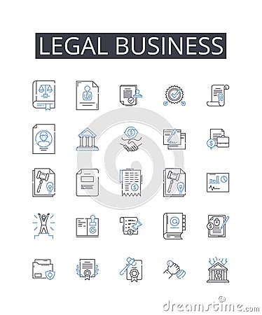 Legal business line icons collection. Investment, Property, Retail, Office, Construction, Zoning, Planning vector and Stock Photo