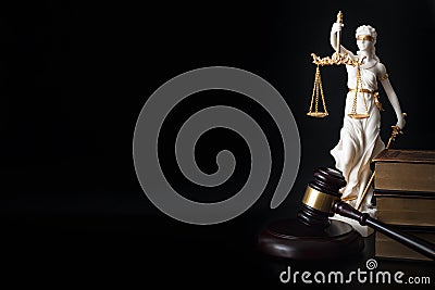 Legal code, enforcement of the law and blind Iustitia concept with statue of the blindfolded lady justice Dike in Greek and Stock Photo