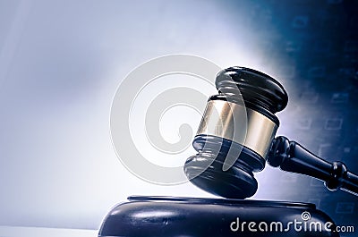 Legal concept gavel computer screen Stock Photo