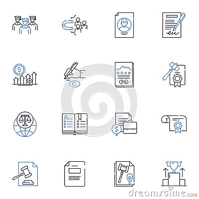 Legal Consultant line icons collection. Litigation, Advocacy, Arbitration, Mediation, Negotiation, Contracts Vector Illustration
