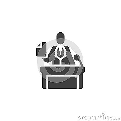 Legal defence, lawyer on podium vector icon Vector Illustration