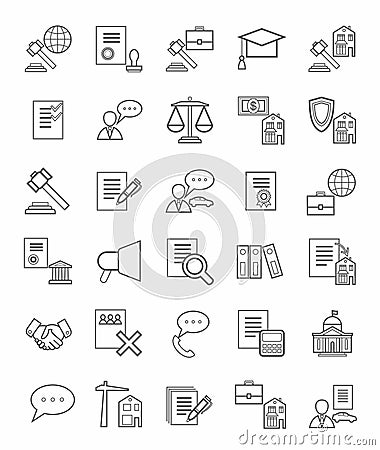 Legal icons, linear, monotone. Vector Illustration