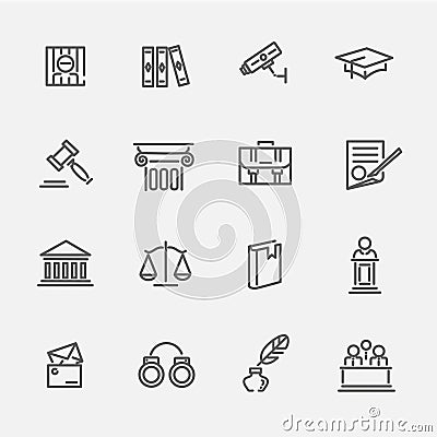 Legal, law and justice icon set Vector Illustration