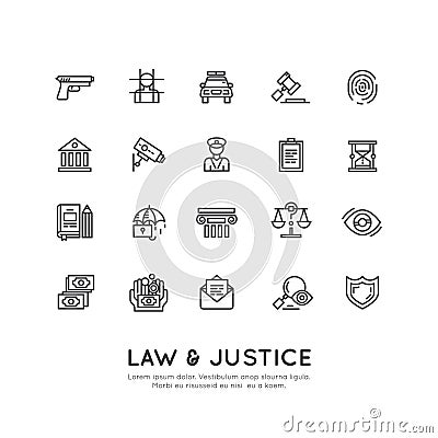 Legal Law Services, Police, Investigation, Justice Vector Illustration