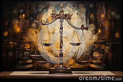 Legal Legacy: Sophisticated Oil Fusion of Justice Symbols & Vintage Aesthetics Stock Photo