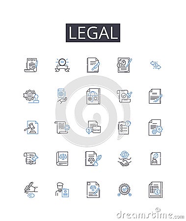 Legal line icons collection. Lawful, Authorized, Legitimate, Valid, Permitted, Allowable, Admissible vector and linear Vector Illustration