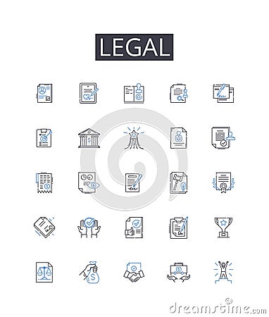 Legal line icons collection. Lawful, Authorized, Legitimate, Valid, Permitted, Allowable, Admissible vector and linear Vector Illustration