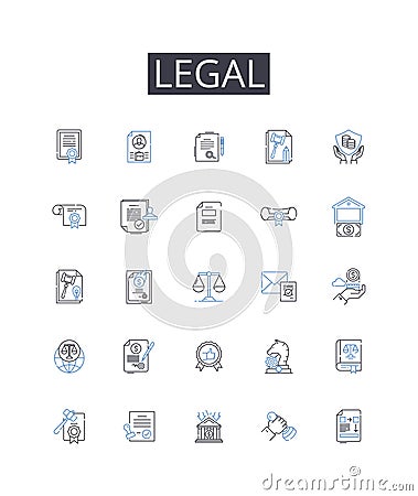 Legal line icons collection. Lawful, Authorized, Legitimate, Valid, Permitted, Allowable, Admissible vector and linear Vector Illustration