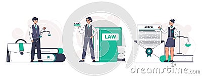 Legal service workers, law firm support and consultation concept. Law and justice research, lawyers litigation issues, lawyer, Vector Illustration