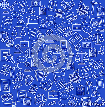 Legal services, blue background, seamless. Vector Illustration