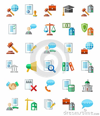 Legal services, colored icons, white background. Vector Illustration