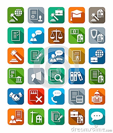 Legal services, icons, color with shadow. Vector Illustration