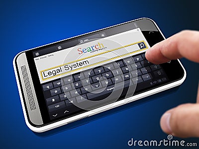 Legal System - Search String on Smartphone. Stock Photo