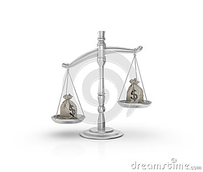 Legal Weight Scale with Money Sack of Dollars Stock Photo
