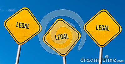 Legal - yellow signs with blue sky Stock Photo