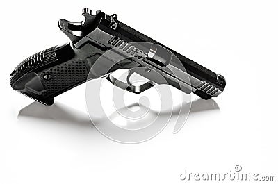The legalization of weapons. Black traumatic gun on a white background Stock Photo
