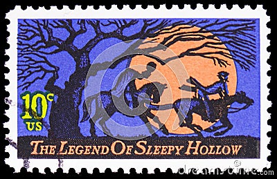 Legend of Sleepy Hollow: Headless Horseman and Ichabod, American Folklore Issue serie, circa 1974 Editorial Stock Photo