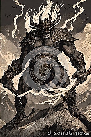 The legend of Surtur A story of how a powerful fire demon sought to wreak destruction on the Norse gods and their world Stock Photo