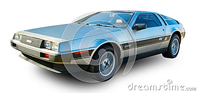 Legendary American sports car DeLorean DMC-12. White background Editorial Stock Photo