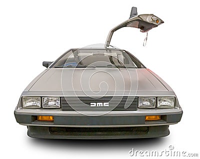 Legendary American sports car DeLorean DMC-12. White background Editorial Stock Photo