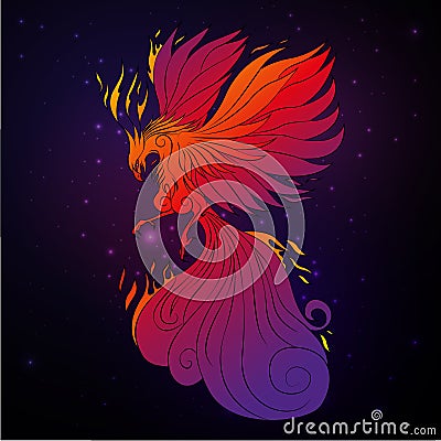 Phoenix bird, legendary bird that is cyclically reborn Cartoon Illustration