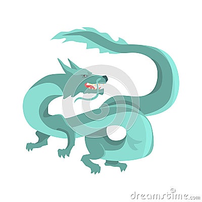 Legendary blue chinese dragon, mythical and fantastic animal vector Illustration Vector Illustration