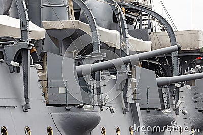 The legendary cruiser Aurora, whose shot gave the signal to storm the Winter Palace during the Great October Revolution Editorial Stock Photo