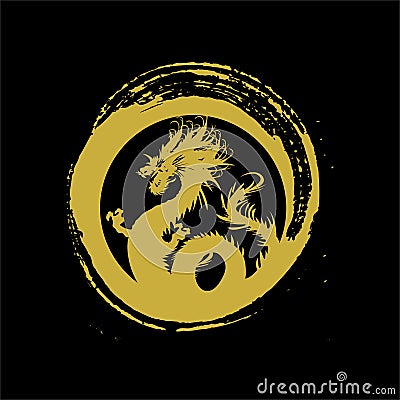 Legendary golden dragon in brush paint japan art style for logo vector and illustration Vector Illustration