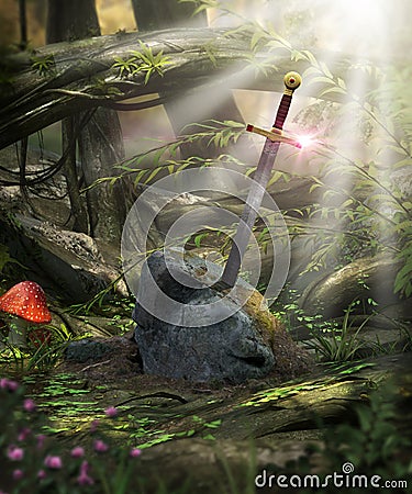 Legendary Sword Excalibur Stock Photo