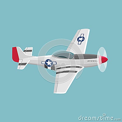 Legendary WWII american fighter aircraft. Single piston engine war machine vector illustration Vector Illustration