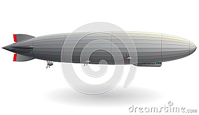 Legendary zeppelin airship. Stylized flying balloon. Dirigible with rudder and propellers. Vector Illustration