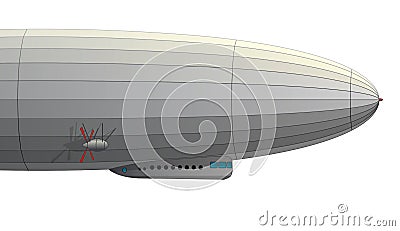 Legendary zeppelin airship. Stylized flying balloon. Dirigible with rudder and propellers. Vector Illustration