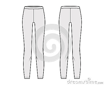 Leggins technical fashion illustration with elastic waistband. Flat sport training slim pants, casual knit trousers Vector Illustration