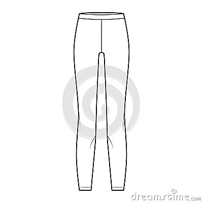 Leggins technical fashion illustration with elastic waistband. Flat sport training slim pants, casual knit trousers Vector Illustration