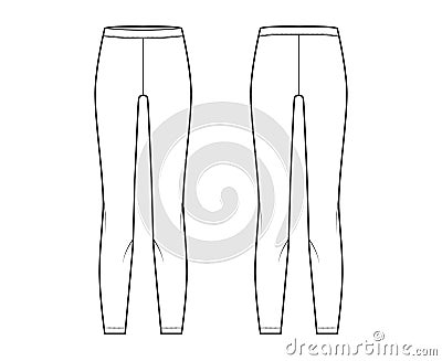 Leggins technical fashion illustration with elastic waistband. Flat sport training slim pants, casual knit trousers Vector Illustration