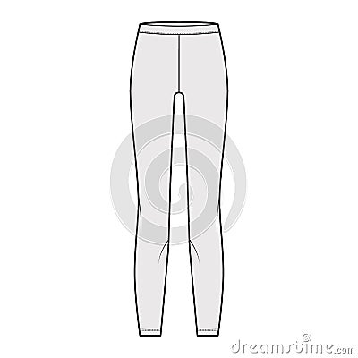 Leggins technical fashion illustration with elastic waistband. Flat sport training slim pants, casual knit trousers Vector Illustration