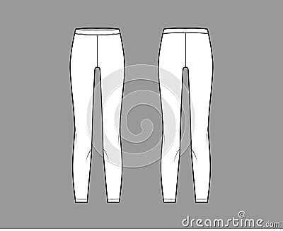 Leggins technical fashion illustration with elastic waistband. Flat sport training slim pants, casual knit trousers Vector Illustration