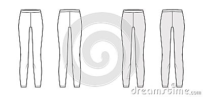 Leggins technical fashion illustration with elastic waistband. Flat sport training slim pants, casual knit trousers Vector Illustration