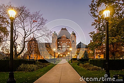 Legislative Assembly of Ontario at night situated in Queens Park - Toronto, Ontario, Canada Stock Photo