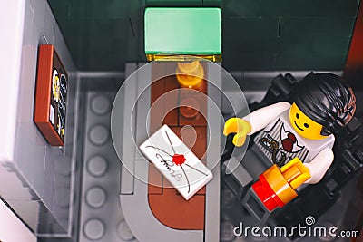 Lego Bank manager on his office in Lego Brick Bank Editorial Stock Photo