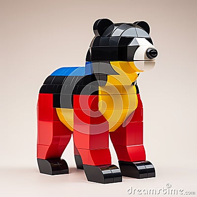 Color-blocked Lego Bear: A Bold And Detailed 3d Construction Stock Photo